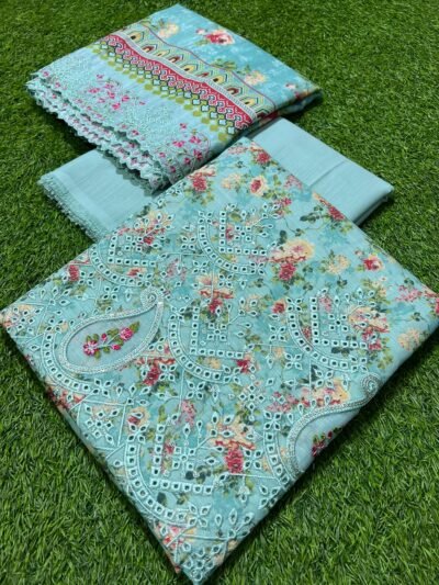 RIWAYAT Premium Embroidered Khaddar Suit 3pc | Sky blue