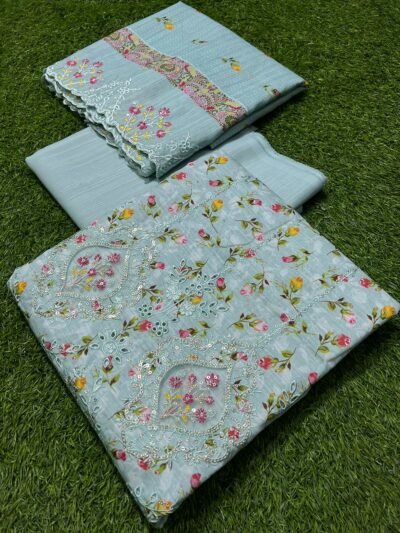 RIWAYAT Premium Embroidered Khaddar Suit 3pc Light cyan