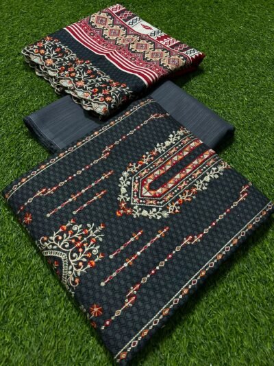RIWAYAT Premium Embroidered Khaddar Suit 3pc charcoal Grey