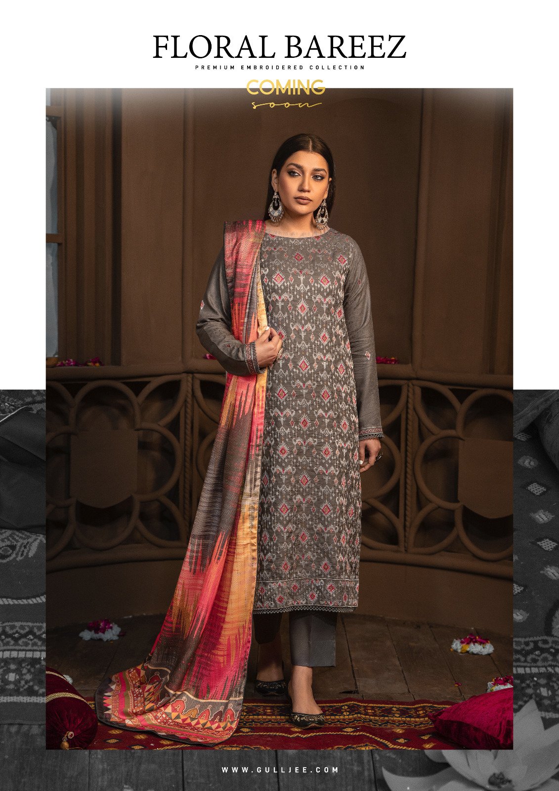 floral bareez by gull jee premium embroidered collection grey
