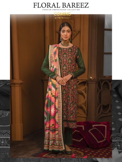 floral bareez by gull jee premium embroidered collection green
