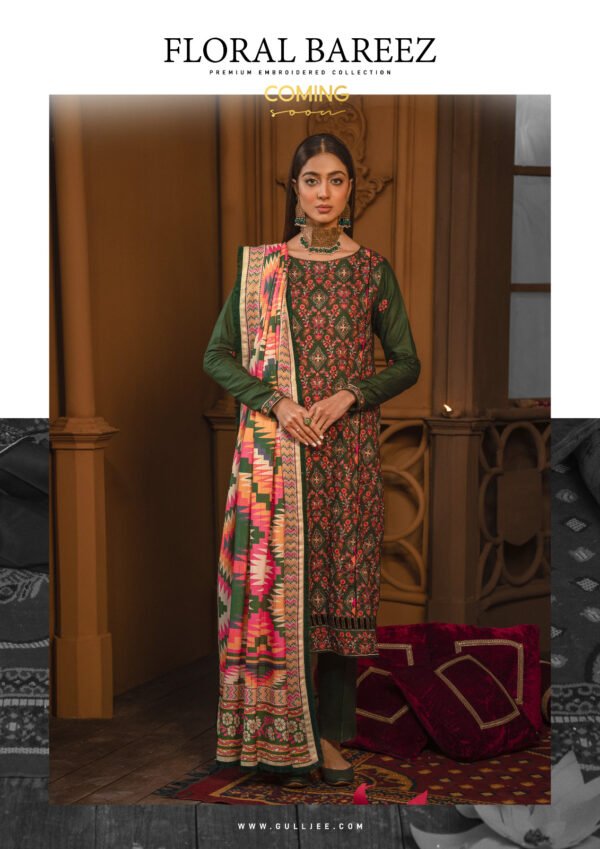 floral bareez by gull jee premium embroidered collection green