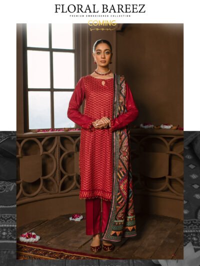 floral bareez by gull jee premium embroidered collection maronish red