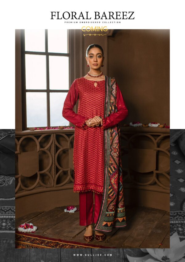 floral bareez by gull jee premium embroidered collection maronish red