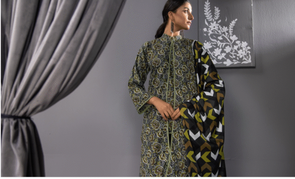 Soha By Orang Linen Suit 3pc | Bistre - Image 5