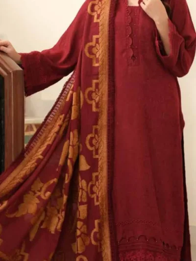 Tehzeeb by Riaz Arts Leather Peach with Velvet Jacquard Shawl 3pc | TL-331