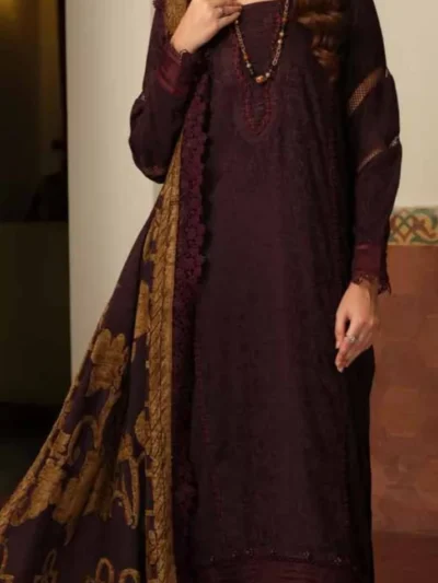 Tehzeeb by Riaz Arts Leather Peach with Velvet Jacquard Shawl 3pc | TL-333