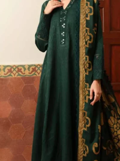 Tehzeeb by Riaz Arts Leather Peach with Velvet Jacquard Shawl 3pc | TL-338