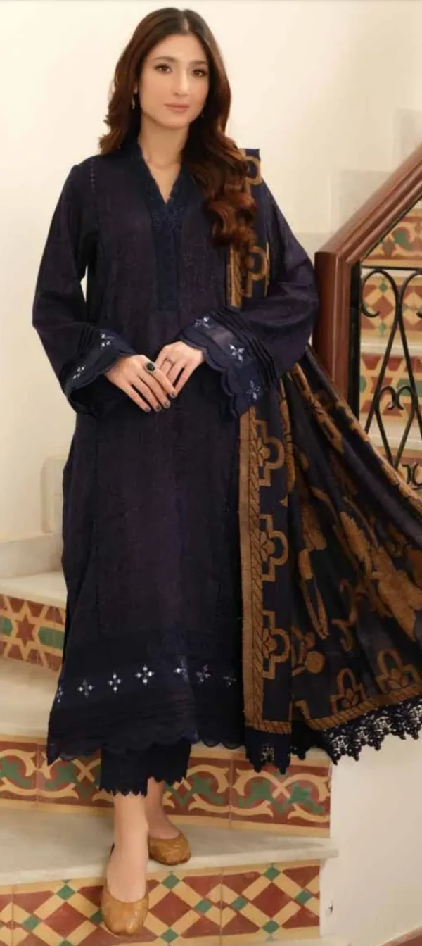 Tehzeeb by Riaz Arts Leather Peach with Velvet Jacquard Shawl 3pc | TL-330