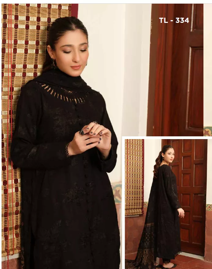 TL - 334 Tehzeeb by Riaz Arts Leather Peach with Velvet Jacquard Shawl 3pc | TL-334 - Image 2