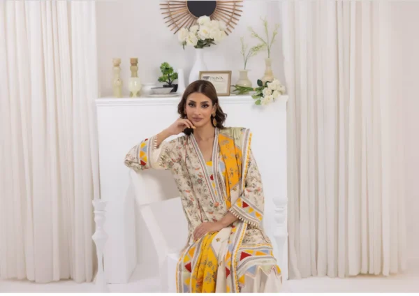 Salina by Regalia Unstitched Self Jacquard Linen 3pc | D#10 - Image 3