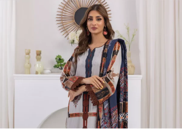 Salina by Regalia Unstitched Self Jacquard Linen 3pc | D#09 - Image 3