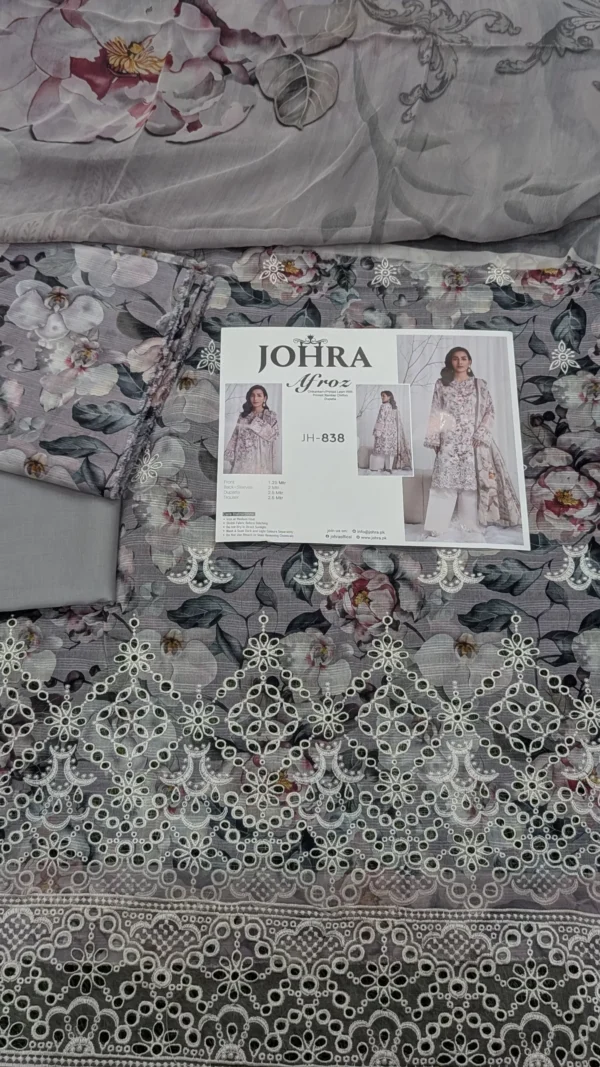Johra Chickenkari Collection Afroz 3pc | JH-838 - Image 3