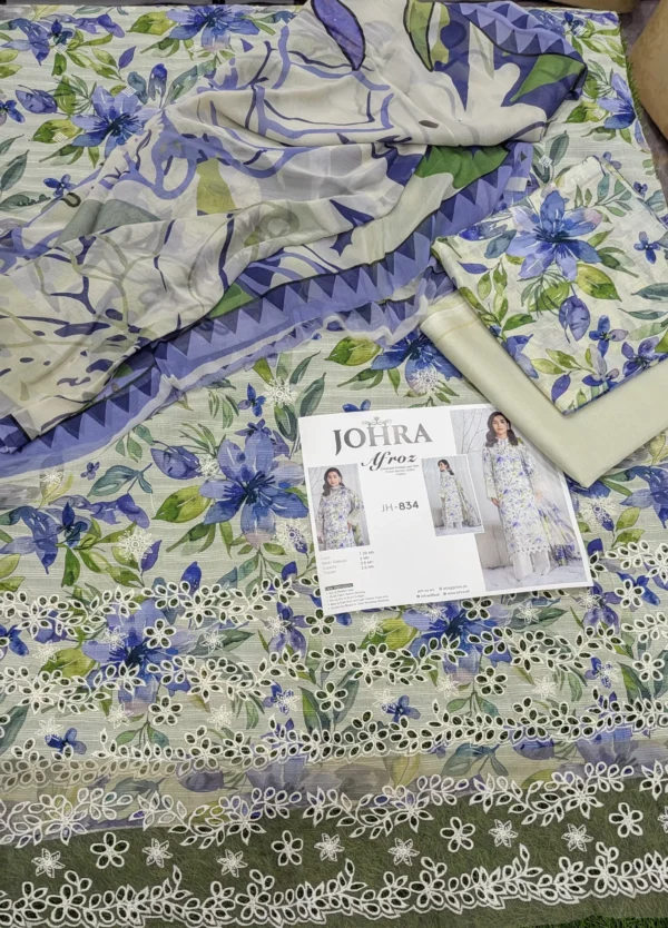 Johra Chickenkari Collection Afroz 3pc | JH-834 - Image 2
