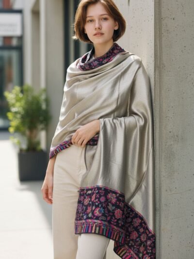 Reversible handwoven Kani shawl for women Pakistan