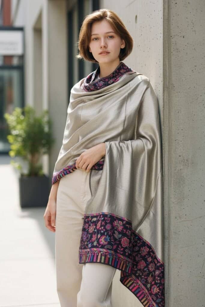 Reversible handwoven Kani shawl for women Pakistan